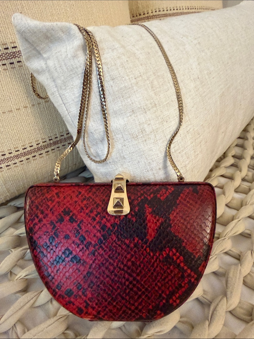 Rebecca Minkoff Parker Red and Black Snakeskin Crossbody with Gold Chain